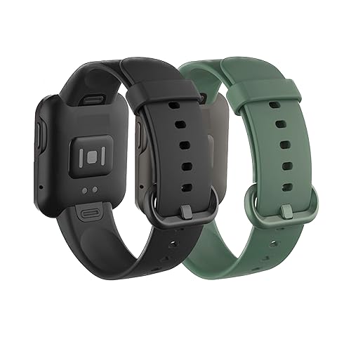 Image of YODI Soft Silicone With Metal Buckal Classic Strap Bands for Redmi Watch 2 Lite /Redmi GPS Smart Watch Only, Comfort and Flexible Straps for Men Women and Kids (BLACK /GREEN)