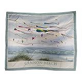 Northwest Art Mall Cannon Beach Oregon Flying Kites Ultra Fleece Bed Sofa Travel Cozy Blanket from Watercolor by Artist Dave Bartholet 60' x 80'.