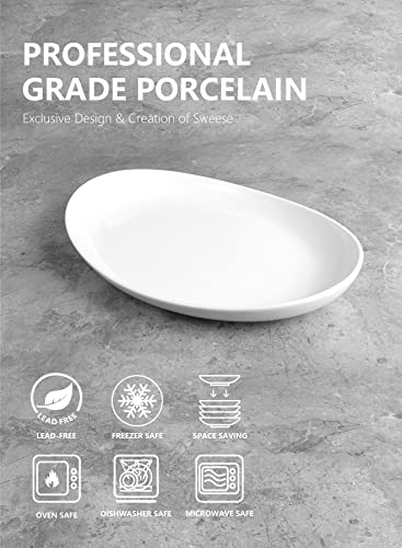 Sweese 716.101 Oval Serving Platters, 13.3 Inch White Porcelain Serving Platters For Party, Large Oval Serving Trays Serving Plates For Fish Dish, Steak, Restaurant, Dessert Shop, Set Of 2 #TOP2