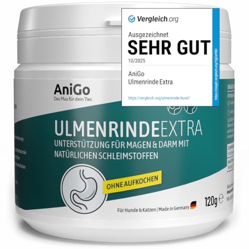 AniGo Ulmenrinde Extra – ohne Aufkochen für Hunde & Katzen – bei Neigung zu Durchfall – unterstützt den natürlichen Schutzfilm im Magen-Darm I Stark schleimend & naturrein I Slippery Elm Bark