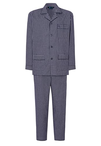 El Búho Nocturno Mens Pajama Set Long Sleeve Cotton Woven Poplin Checkered Pajama Set for Men, 100% Cotton, Blue 1540, M