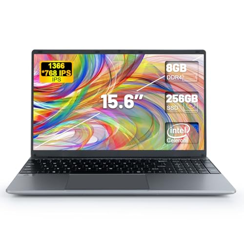 Anna Bella 15.6“ Laptop Computer, 8GB RAM, 256GB ROM, Intel Celeron N5095 Quad Core Processor, 5000mWh Battery, 1366 * 768 IPS Display, WiFi, Bluetooth, Type-C, Mini-HDMI, Gray, AB-‎C-S156-1027