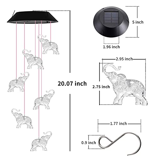 Aionasa Wind Chimes, Elephant Solar Wind Chimes For Outside, Birthday Gifts For Mom Grandma, Waterproof Led Solar Powered Memorial Wind Chimes With 7 Color Changing For Garden Outdoor Yard Lawn Decor #TOP4
