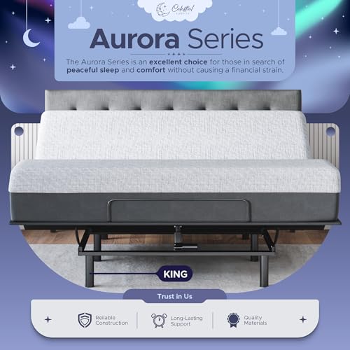 Image of Celestial Sleep Aurora Adjustable Bed Base (Frame) + 12 inch Gel Memory Foam Mattress (Medium Soft), Easy Assembly, Head and Foot Lift, Zero Gravity, Memory Positions, CertiPUR-US Bed - King