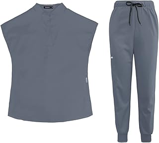 niaahinn Scrubs Set for Women & Men Nurse Professionals Uniforms Set Unsex V Neck Top & Pocket With Pants (7 Colors) (Gray, XXL)