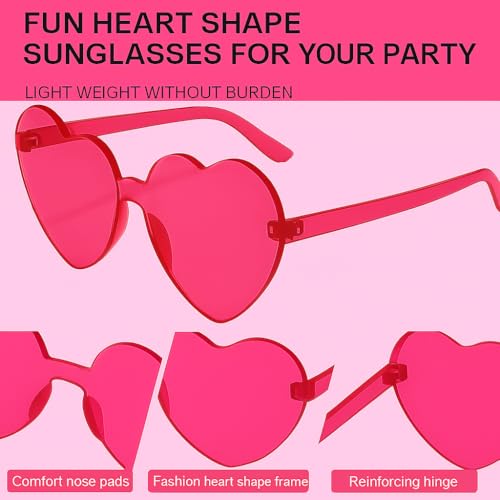 2 Pack Heart Sunglasses for Women Heart-Shaped Glasses Accessories Neon 80s Style Shades Trendy Heart Glasses4