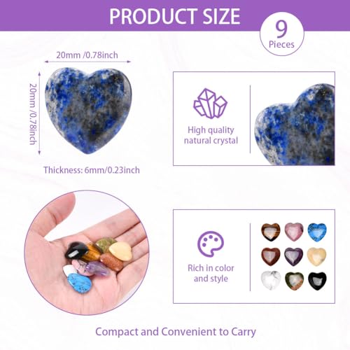 OSDUE 9pcs Healing Crystal for Beginners, Natural Healing Crystal Gifts, Polished Thumb Stone for Anxiety Relief, Natural Gemstones,Raw Stones, Love Palm Stones Reiki Chakra Crystals Valentines Gifts - Image 3