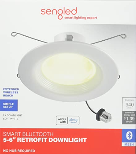Sengled Smart Recessed Lighting 5/6 Inch, Soft White 940Lm Led Can Lights Work With Alexa, Retrofit Recessed Lighting 2700K Dimmable 11.5W, Bluetooth Led Downlight, Baffle Trim, No Hub Request, 1 Pack #TOP1