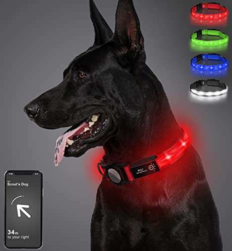 Taglory AirTag Leuchthalsband für Hunde, Led Halsband Hund Aufladbar, 4 Farben, 4 Größen, Wasserdichtes Hund Leuchtendes Halsband Einstellbare für Kleine Hunde, Rot Cover