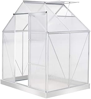 Outsunny 6 x 4 FT Walk-In Greenhouse Polycarbonate Panels Aluminium Frame w/ Sliding Door Adjustable Window 2.5 Inner Area Plant Vegetable Flower Grow Green House Protection