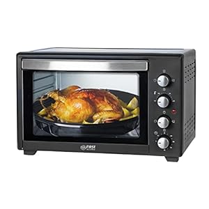 TZS First Austria Mini-oven met binnenverlichting, 45 liter, 2000 watt, met binnenverlichting, convectiefunctie, draaispies voor 2 kippen, mini-pizza-oven, uitneembare kruimelplaat