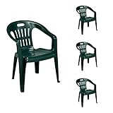 Mojawo 4 Stück Stapelstuhl Gartenstuhl PIONA Bistrostuhl Gartensessel Balkonstuhl Kunststoff stapelbar Balkonmöbel Gartenmöbel Dunkelgrün