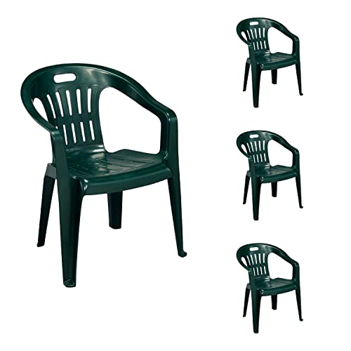 Mojawo 4 Stück Stapelstuhl Gartenstuhl PIONA Bistrostuhl Gartensessel Balkonstuhl Kunststoff stapelbar Balkonmöbel Gartenmöbel Dunkelgrün