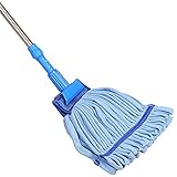 Industrial Strength Premium End Wet Mop Floor Cleaner Kit | Large, 24 Ounce Home Mop Set with Stainless Steel Extension Handle (Blue)