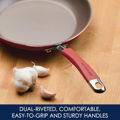 Image of Rachael Ray Cucina Nonstick Cookware, Cranberry Red Pots and Pans Set, 12-Piece