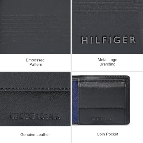 Image of Tommy Hilfiger Men's Leather Wallet Napier | Solid Black Bi-Fold with Global Coin Pocket, 4 Card Slots | Stylish Purse for Gents