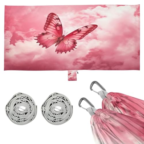 SDMKA Pink Butterfly & Galaxy Camping Hammock, 330 lbs with 2 Tree Straps, Carry Bag, Single Portable Hammock for Outdoor/Indoor, Hiking, Beach, Backpacking, Travel
