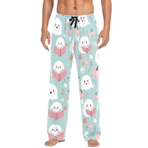 Cute Spirits Pattern Men's Cotton Pajama Pants with Pockets and Drawstring Comfortable and Stylish,S2
