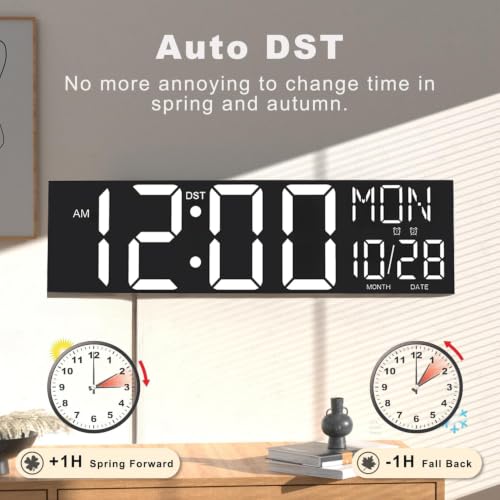 Image of JALL 30 inch Large Digital Wall Mount Clock with Remote Control, Alarm, Huge Giant Big LED, Countdown, Auto DST, Temperature for Living Room Classroom Desk, Xmas, Birthday Gift, White