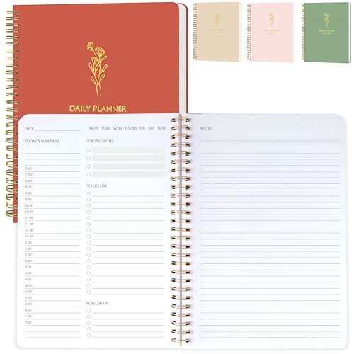 Simple Daily Planner Undated & To Do List Notebook for Work: With Hourly Schedule - 6.5x9.25" Terracotta - Aesthetic Planner Notebook for Life Tasks - Day & Hour Agenda, Organizer Notepad Journal