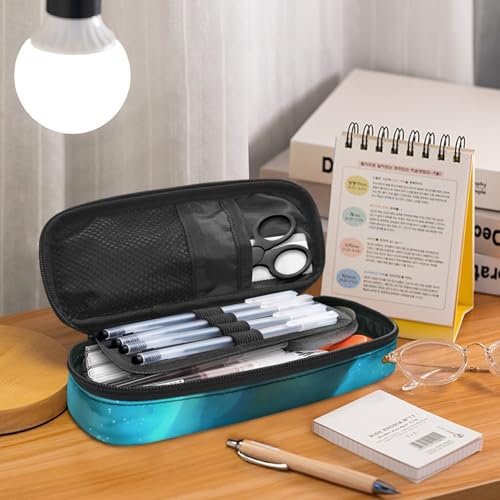 Image of Otter Zippered Pencil Case Blue Pen Cases for Kids Girls Lightweight Stationery Pouch with Slots and Compartment Supplies Storage Bag