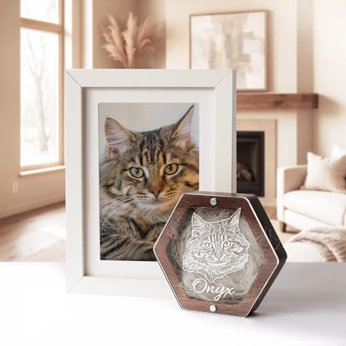 Image of Personalized Pet Hair Keepsake Box for Dog and Cat Fur - Engraved Wood Memorial Box - Unique Customized Gift for Loss of Furry Friend Wooden (Dark Diamand Clear Lid, With Photo)