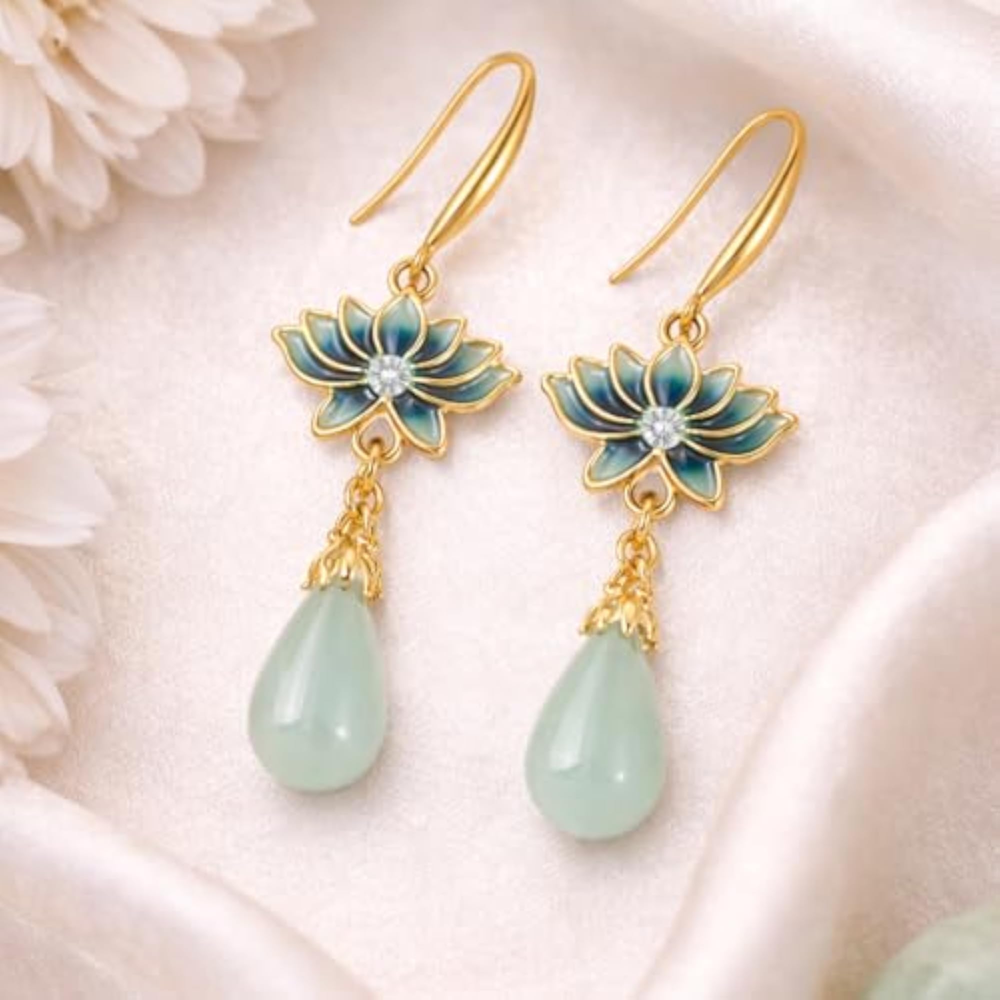 Women's Mint Bloom Pearl Dangle Earrings, Floral Bliss Design