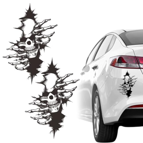 Skull autocollant de voiture, 2 Pcs stickers skull voiture, Crâne Tête de Mort Sticker, Autocollant de Décoration pour Protéger les Rayures de la Voiture Moto, Multicolore, 32 x 22 cm