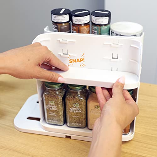Cabinet Caddy Snap! (White | Pull & Rotate Spice Rack Organizer| 3 Snap-In Shelves Adjust For 5 Levels Of Storage | Magnetic Modular Design | Non-Skid Base | 8.9”H X 6.1”W X 10.8”D #TOP7