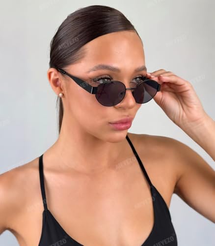 AIEYEZO Polarized Sunglasses for Women Men Retro Oval Sun Glasses Fashion Oval Metal Frames UV400 Protection Lens (Gold/Grey + Black/Grey)4