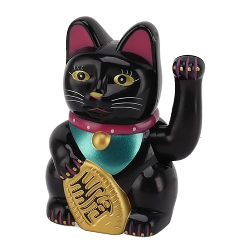 Gavigain 5in Fortune Cat,Home Desktop Solar Waving Arm Fortune Cat Solar Powered Lucky Fortune Cat for Home Restaurant Hotel (Black)
