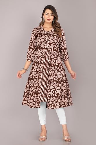 Image of KANNAHI Women Pure Cotton Printed Straight Calf Length Regular Jaipuri Kurta and Shrug Set with Floral Print for Womens & Girls Grey