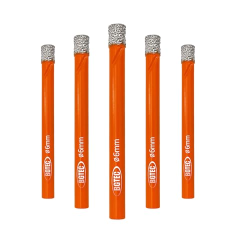 Dry Diamond Drill Bit Set,BGTEC 5pcs 1/4" 6mm Hole Saw for Granite,Marble,Masonry, Concrete, Tile/Ceramic, Glass, Hard Plastic,Vacuum Brazed Diamond Core Drill Bit Kit