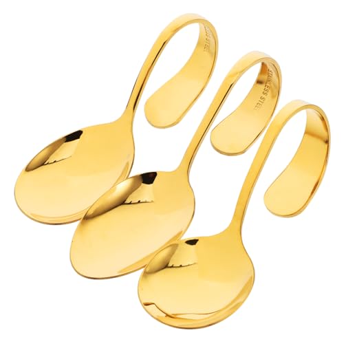 FUNOMOCYA Stainless Steel Serving Spoons Gold Finish Curved Handle for Buffet Parties
