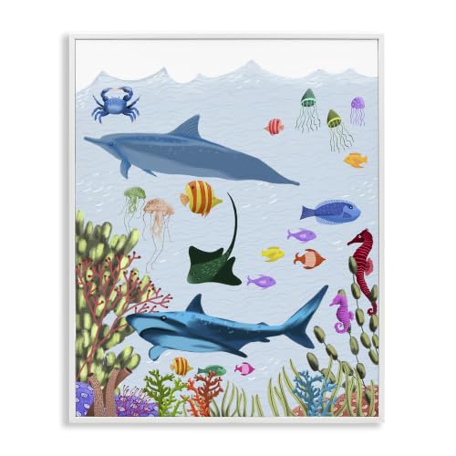 Sharks and Fish Underwater Nautical, 24 x 30 Inch Framed Giclée Print