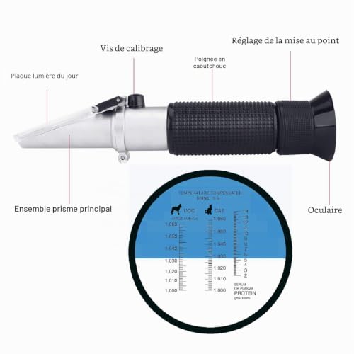 HH-Tec Réfractomètre clinique RHC-300 Réfractomètre manuel vétérinaire, médecine vétérinaire, sérum, protéines, densité, urine, pour animaux de compagnie chien (grands animaux) et chat – vue 3