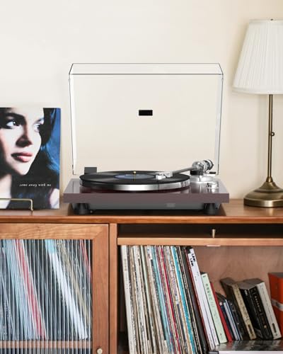 Image of Record Player Turntable Wireless Output Vintage Vinyl Player Aluminium Platter Carbon Fiber Tonearm Belt-Drive 33 45 RPM Phono Audio AT-3600L MM Cartridge RCA Line Anti-Skate Pitch Control Walnut Red