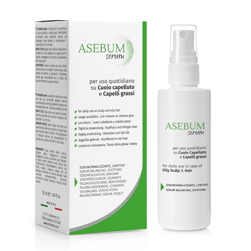 Asebum Serum loción cabello graso | Normaliza el cuero cabelludo | Acción seborreguladora y calmante | Fórmula natural | Frasco de 50 ml