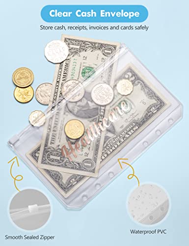 Image of A6 Budget Binder for Money Saving, PU Leather Budget Planner with 8 Cash Envelopes, Budget Sheets & Rose Gold Category Stickers, Money Organizer for Cash (Blue Flower)