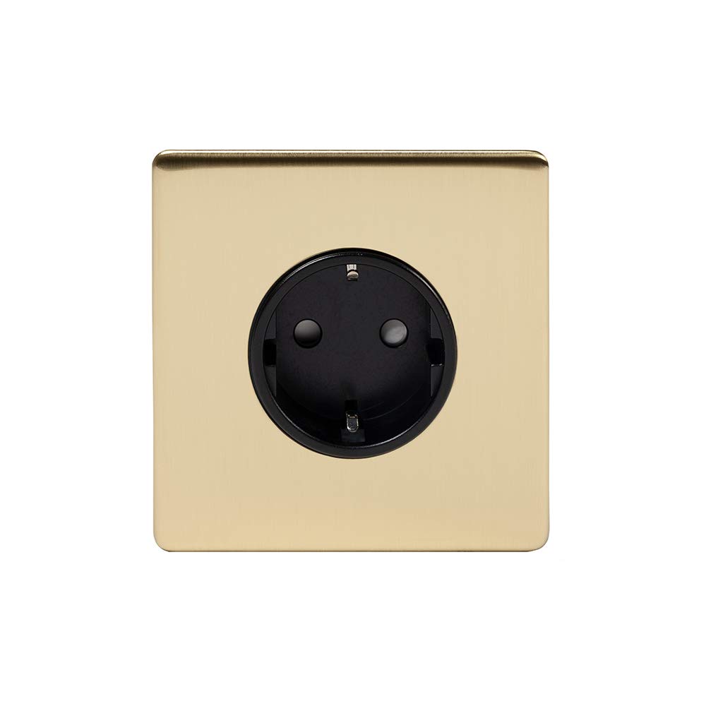 The Soho Lighting Company Soho Lighting Brushed Brass 16A 1 Gang Euro Socket Blk Ins Screwless