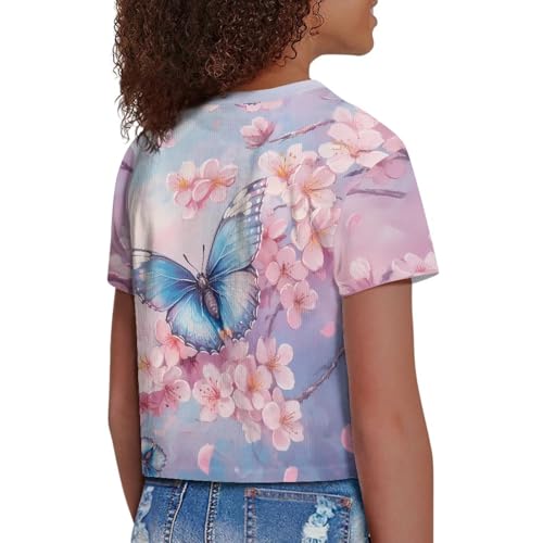 Image of Girls Crop Tops Cute Short Sleeve Shirts Fashion Tees for Kids Casual Crewneck Blouses Size 8-16 Years