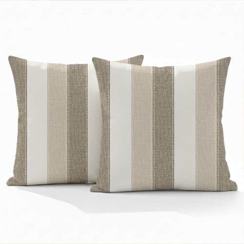 ViaElayu Housse de Coussin 45x45 cmà Rayures Beige Marron Taies Décoratif Taie d'oreiller Decoration Boheme Housse Coussin pour Canapé Divan ou Extérieur...
