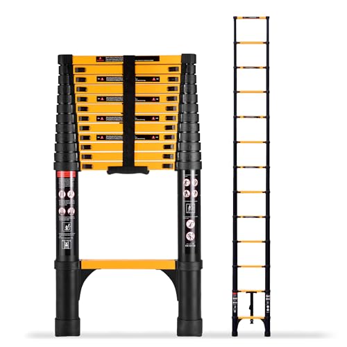 SINMEIRUN Telescoping Ladder, 16.5 FT, Aluminum Extension Ladder, 330 lbs Capacity, Collapsible Multi-Purpose Ladder for Home, Roof and RV; Yellow