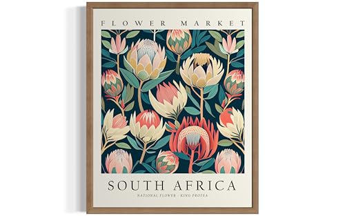 South Africa Flower Market Wood Framed Art Print Poster, Wall Art Floral Painting Botanical Decor for Bedroom, Kitchen, Bathroom Livingroom Decoration 82B (South Africa, 14"L x 11"W, Wood Frame)