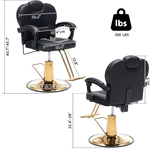 Image of Barber Chair with Heavy Duty Hydraulic Pump, Reclining Salon Chair for Hair Stylist, 360 Swivel 90-140 Backrest Reclining Chairs, Height Adjustable Hair Chair for Barbershop (Gold-Plain)