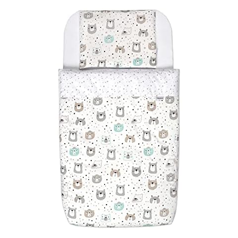 FlyIdeas Next To Me Crib Fitted Sheets 4 Pcs Complete Set with Duvet & Duvet Cover 83x50 Cm | Compatible with Bedside Chicco Next2Me Tutti Bambini Cozee Babylo Cozi 100% Pure Cotton Cert Cover