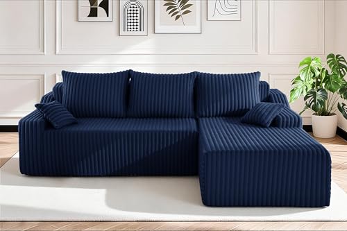 Image of HABUTWAY 94'' Cloud Sectional Couch, Boneless Sofa with Deep Seat, Modular Comfy L-Shape Couch with Chaise for Living Room Bedroom, No Assembly Required(Blue,Right Facing Chaise)