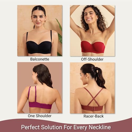 Image of NYKD NYB027 Cotton Padded Wired Multiway Strapless Bra Anti Slip Seamless Bonded Neckline Detachable Straps (Plus