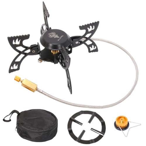 KOSHA Portable Camping Gas Stove, 12,970 BTUs Backpacking Stove with Piezo Ignition, Windproof Mini Camp Stove with Propane & Butane Adapter, Foldable Camp Equipment with Bag for Cooking