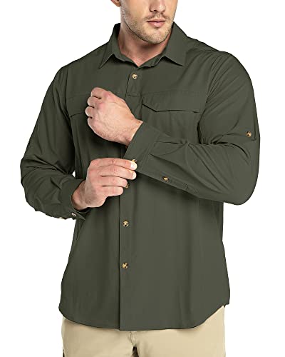Outdoor Ventures Camisa para hombre de manga larga, transpirable, de secado rápido, camiseta funcional para hombre, primavera, verano, protección UV, camiseta deportiva, verde, M